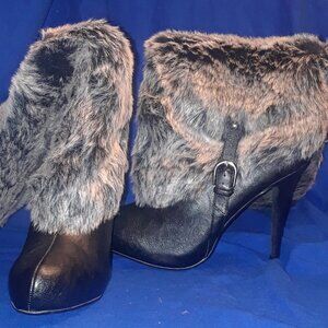 Women's Paprika BLACK / GREY FAUX FUR Stiletto High-Heeled Boots